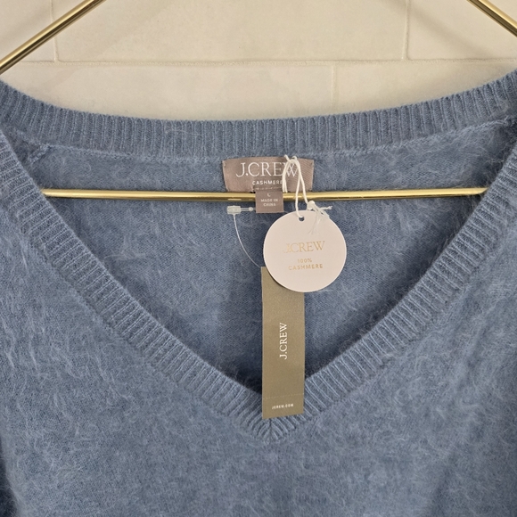 NWT J. Crew Brushed 100% Cashmere V-Neck Sweater Regatta Blue Size Large NEW - Picture 4 of 9